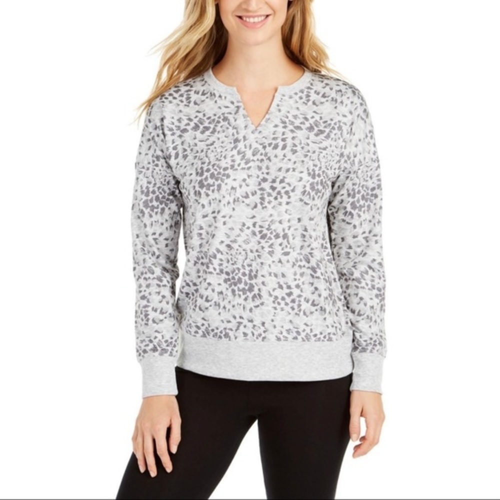 New Ideology Printed Split-Neck Pullover Top​